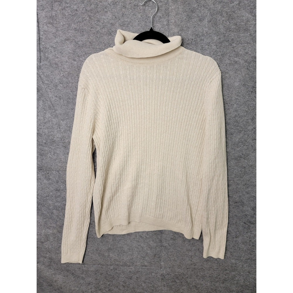 Croft & Barrow Ivory Cable Knit Turtleneck Sweater Womens Large Long Sleeve